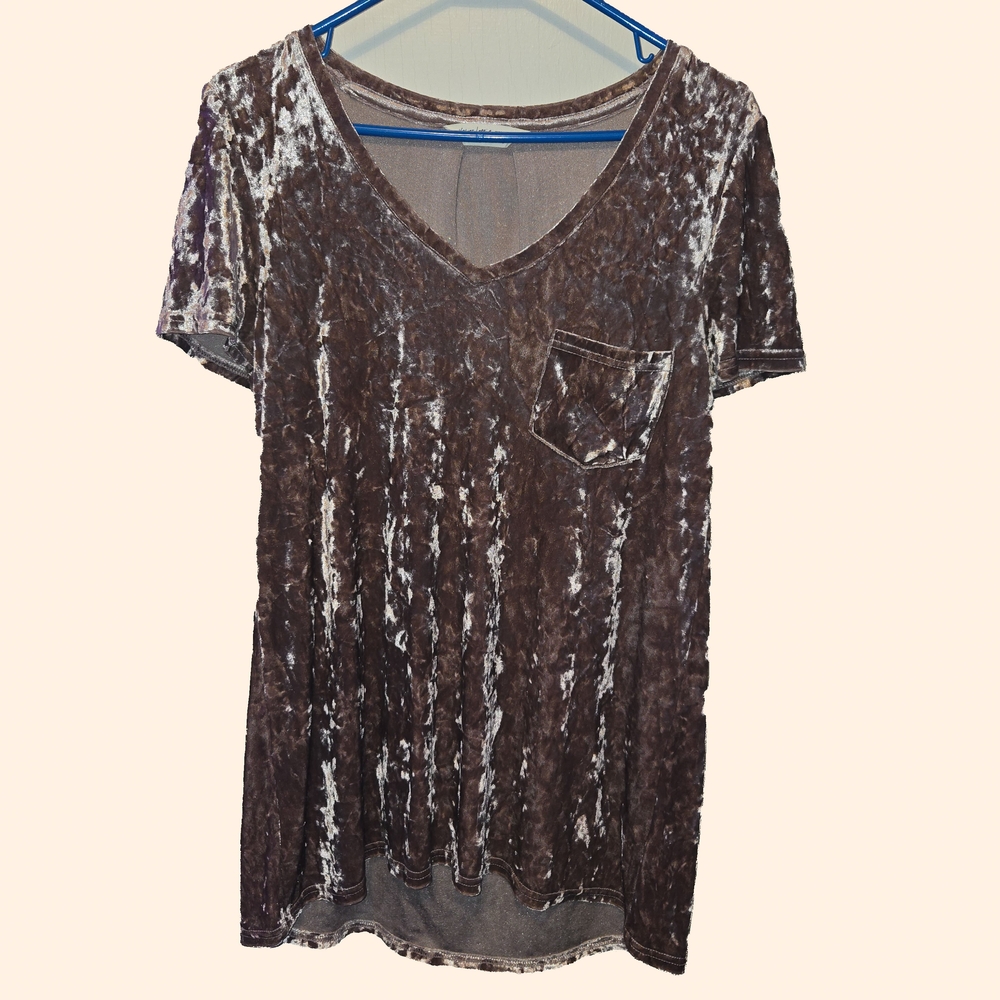 Dusty Rose Velvet Legging Tee Short Sleeve V-Neck Womens Small